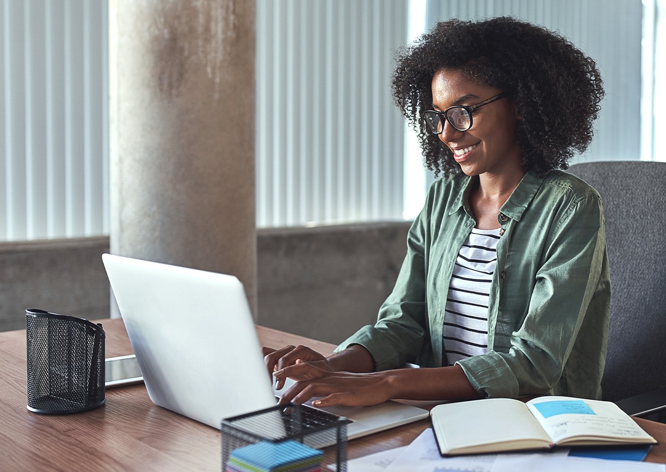 female worker on computer in the office