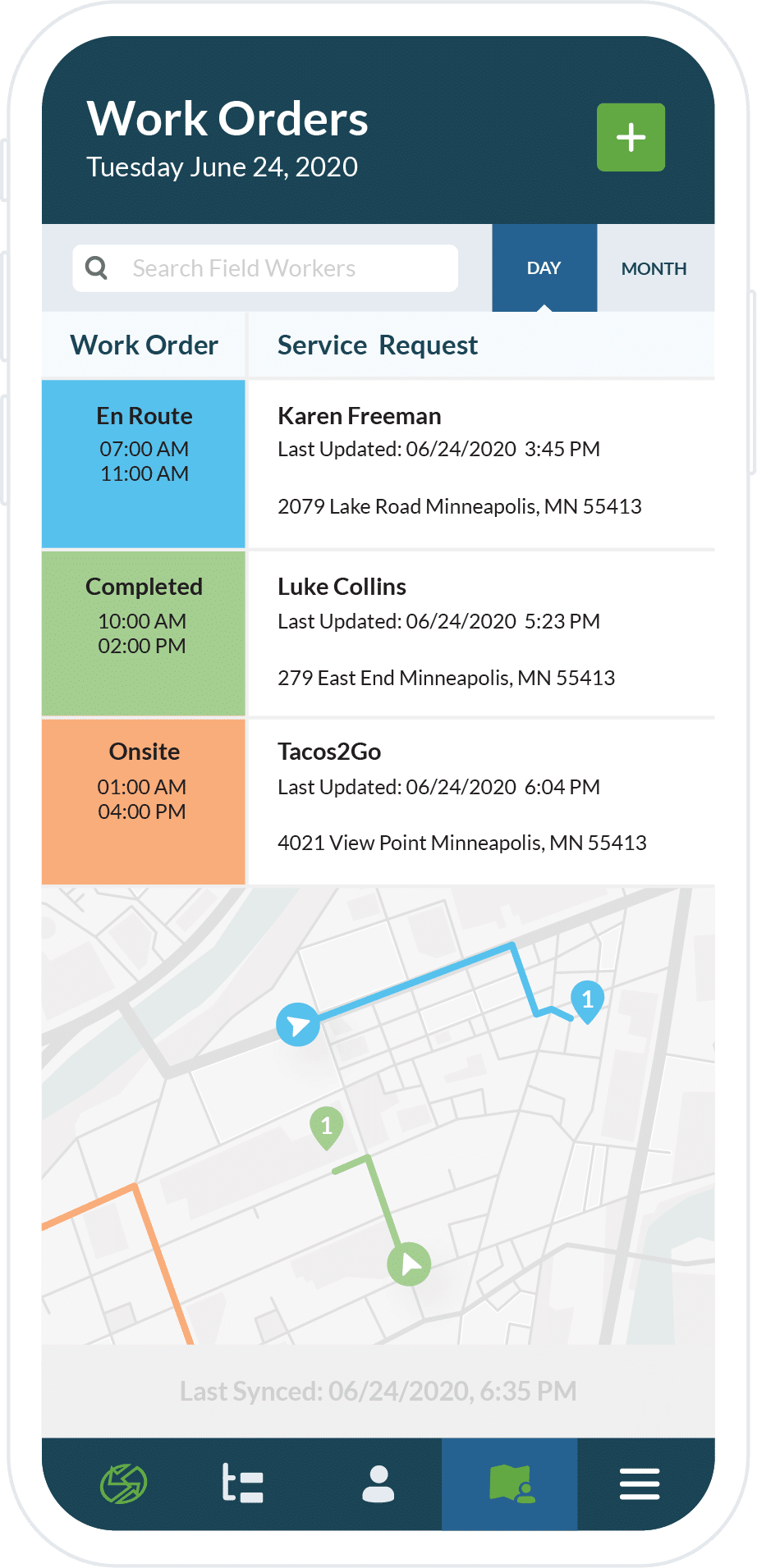 razorsync app screen of gps routing on phone